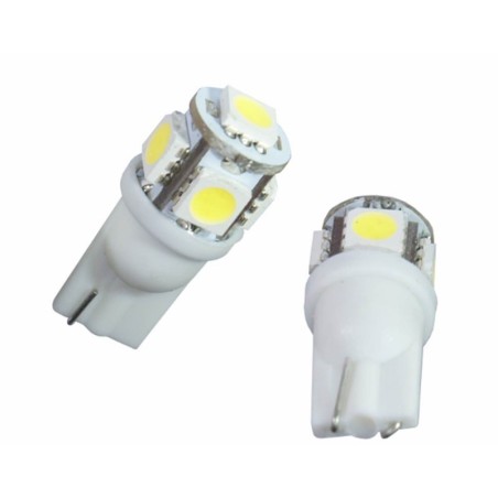 2 AMPOULES LED BLANC AUTOLED T10 5 LEDs SMD W5W EFFET XENON