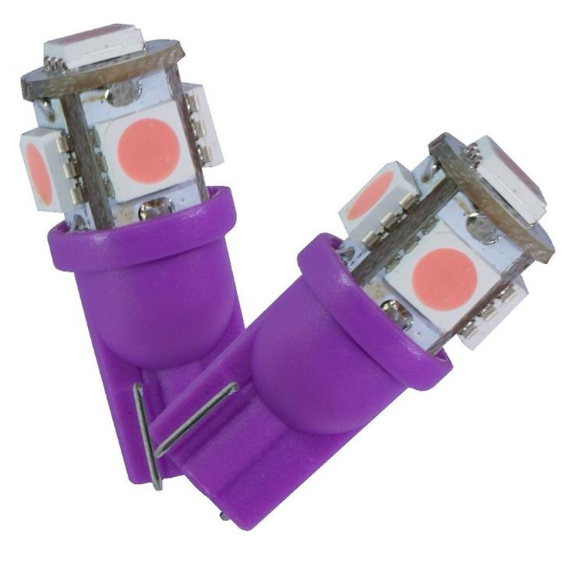 2 AMPOULES LED  VIOLET AUTOLED T10 5 LEDs SMD W5W